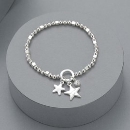 Round and Square Bead Bracelet with Stars and Stone Charm Round and Square Bead Bracelet with Stars and Stone Charm